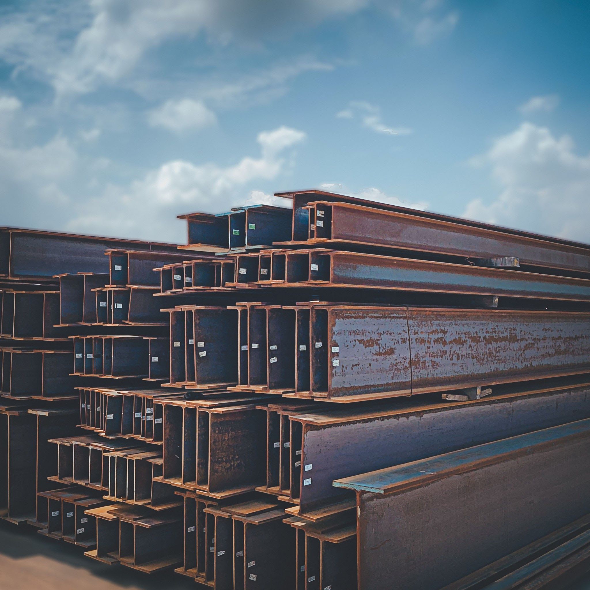 Structural steel I-beams ready for industrial supply
